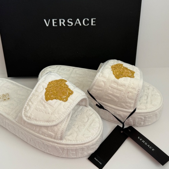 Versace White Medusa Head Fabric platform slippers new / pick size Variety - Picture 12 of 16
